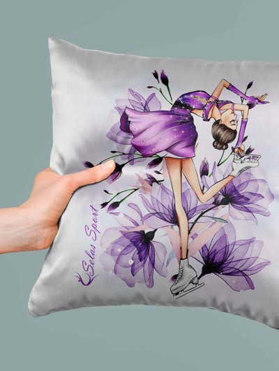 Подушка из атласа фигуристка фиолетовый